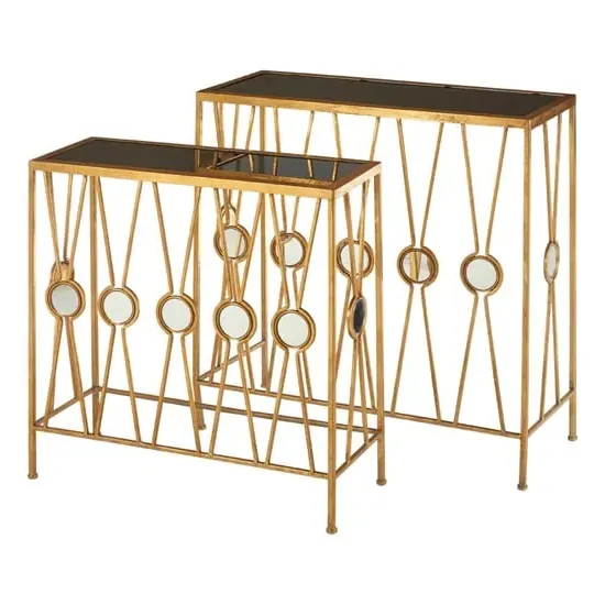 Annie Rectangular Glass Set of 2 Console Tables - Gold, Glass