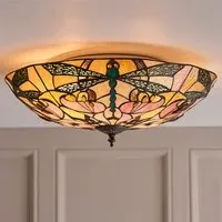 Anqing Large Tiffany Glass Flush Ceiling Light - Dark Bronze