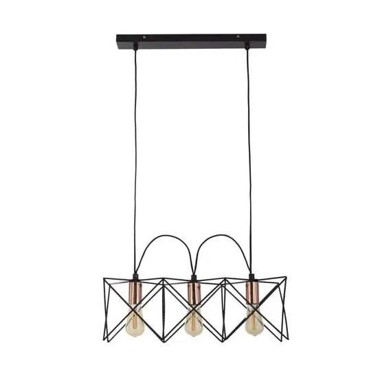 Anthea 3 Light Frame Pendant Light - Black, Copper image
