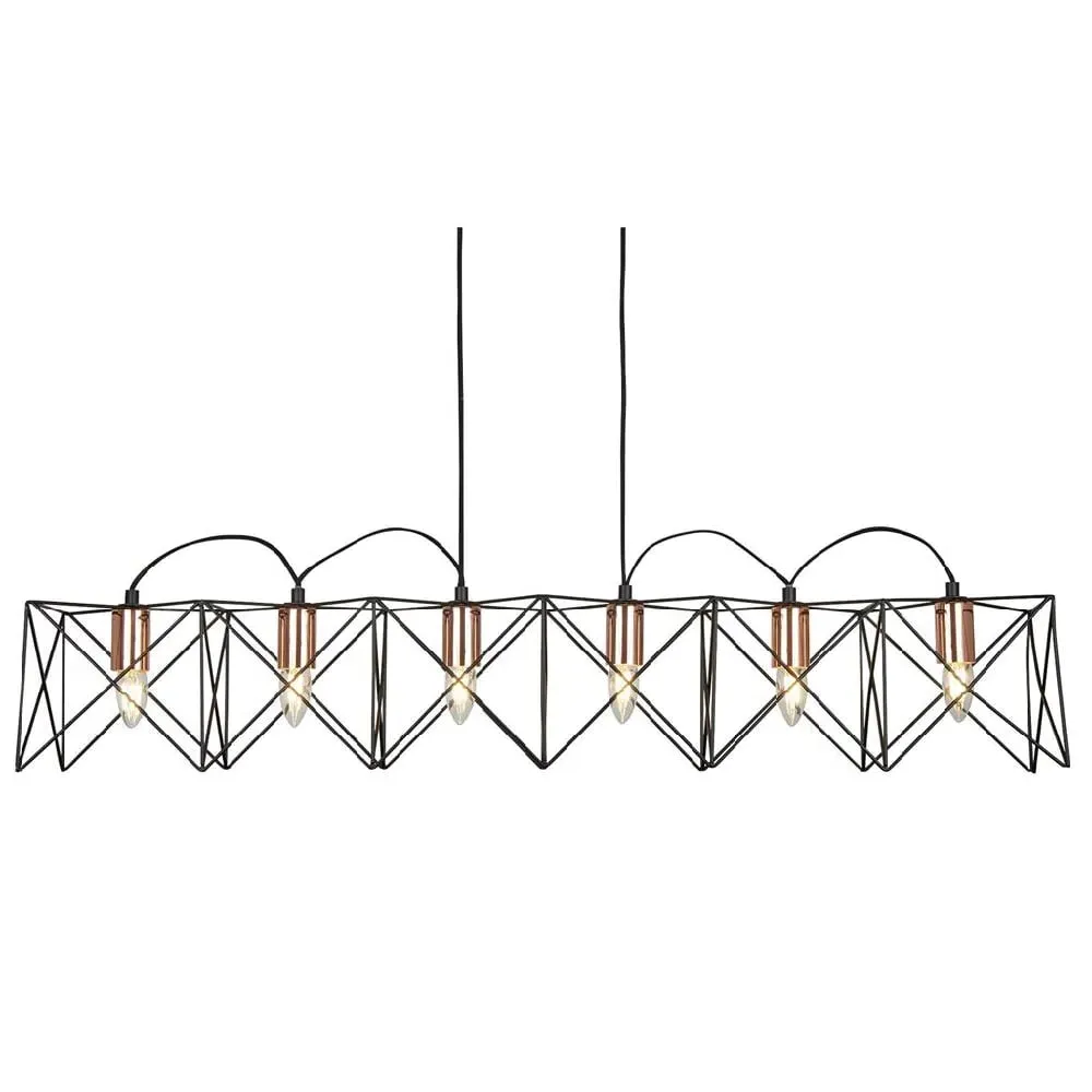 Anthea 6 Light Pendant Light - Black, Copper