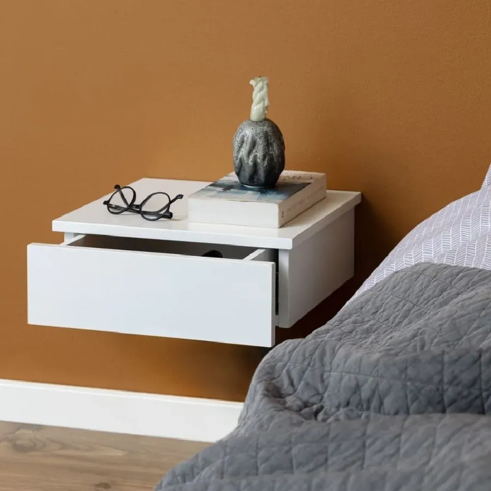Antigo Wall Hung Bedside Cabinet with 1 Drawer - White