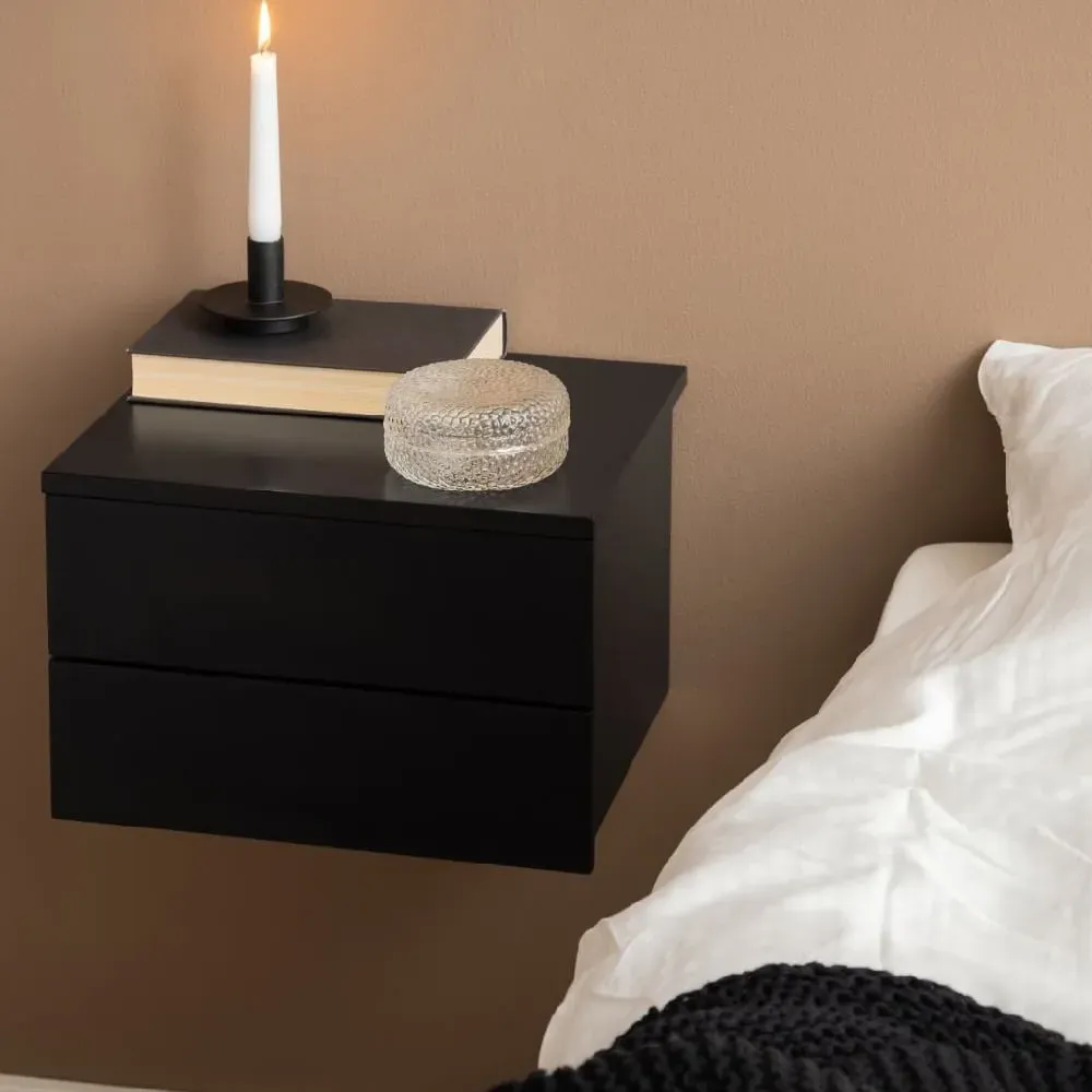 Antigo Wall Hung Bedside Cabinet with 2 Drawers - Black