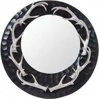 Antlers Round Wall Mirror - Black