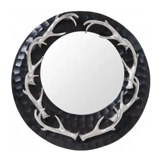 Antlers Round Wall Mirror - Black image