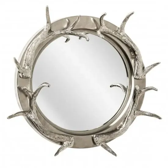 Antlers Round Wall Mirror - Nickel