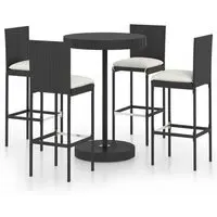 Anya Large Round Bar Table with 4 Audriana Chairs - Black, Rattan