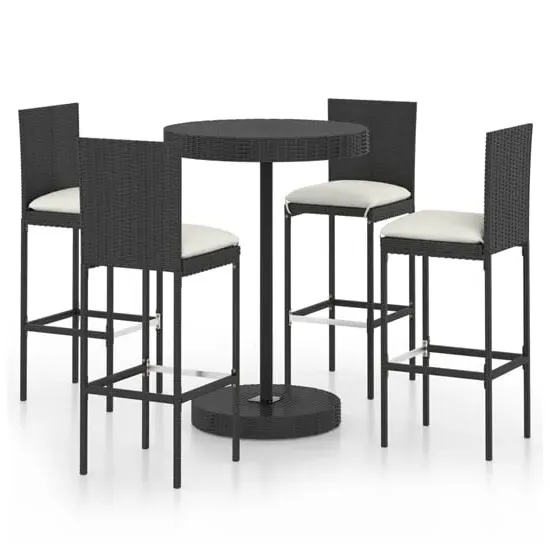Anya Large Round Bar Table with 4 Audriana Chairs - Black, Rattan