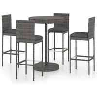 Anya Large Round Bar Table with 4 Audriana Chairs - Grey, Rattan