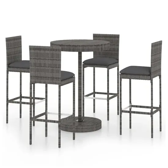 Anya Large Round Bar Table with 4 Audriana Chairs - Grey, Rattan