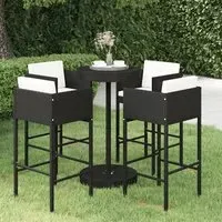 Anya Large Round Bar Table with 4 Avyanna Chairs - Black, Rattan