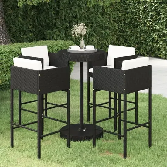 Anya Large Round Bar Table with 4 Avyanna Chairs - Black, Rattan