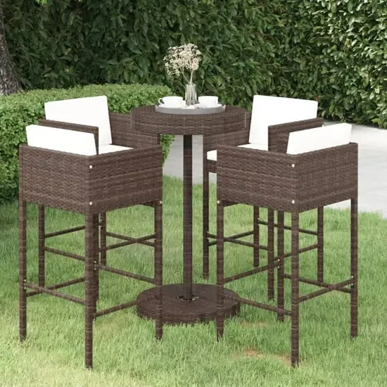 Anya Large Round Bar Table with 4 Avyanna Chairs - Brown, Rattan