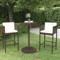 Anya Small Round Bar Table with 2 Avyanna Chairs - Brown, Rattan