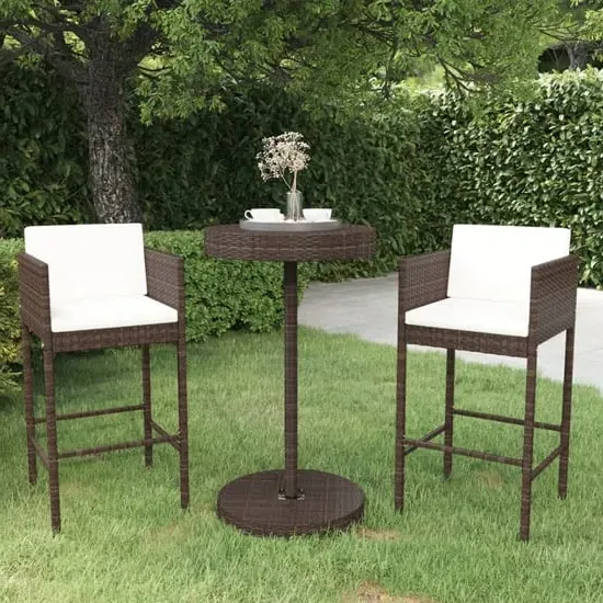 Anya Small Round Bar Table with 2 Avyanna Chairs - Brown, Rattan image