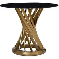 Anza Round Dining Table - Black Glass, Gold Metal