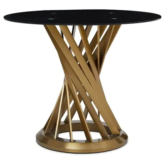 Anza Round Dining Table - Black Glass, Gold Metal image