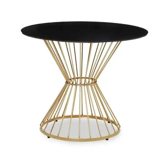 Anza Round Dining Table - Black Glass, Gold Metal