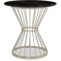 Anza Round Side Table - Black, Marble
