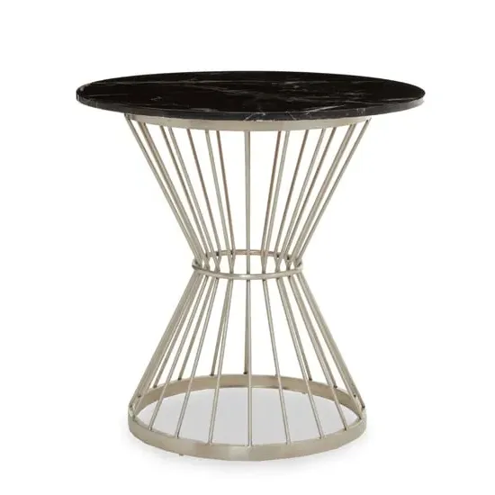 Anza Round Side Table - Black, Marble