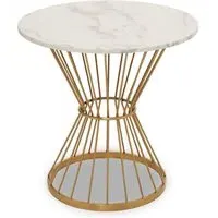 Anza Round Side Table with Silver Base - White, Marble