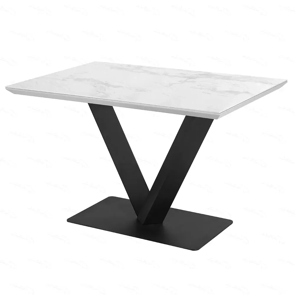 Anzio Rectangular Dining Table - White, Ceramic Marble