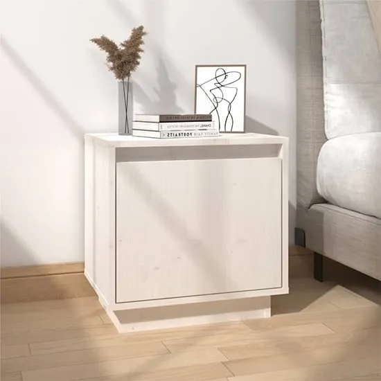 Aoife Bedside Cabinet with 1 Door - White, Pine Wood image