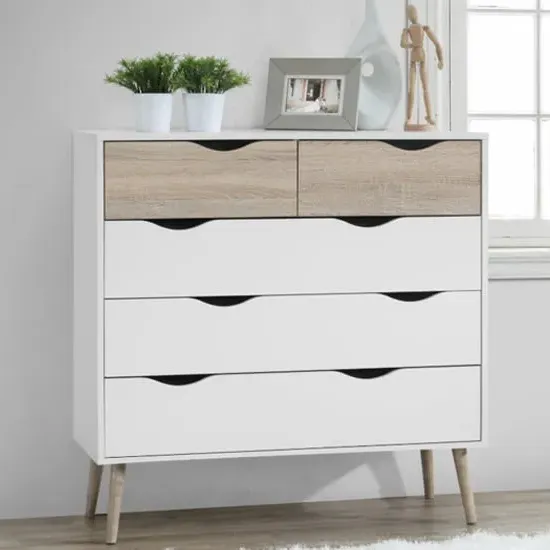 Appleton 5 Drawer Chest - White, Oak Effect