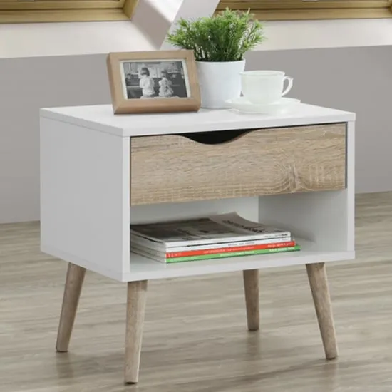 Appleton Bedside Cabinet - White, Oak Effect image