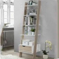 Appleton Ladder Bookcase - White, Oak Effect