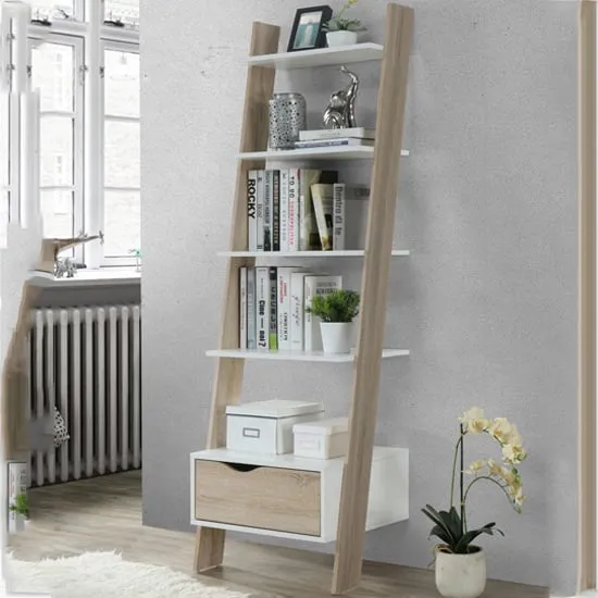 Appleton Ladder Bookcase - White, Oak Effect