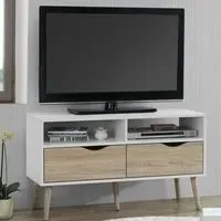 Appleton Small TV Stand - White, Oak Effect