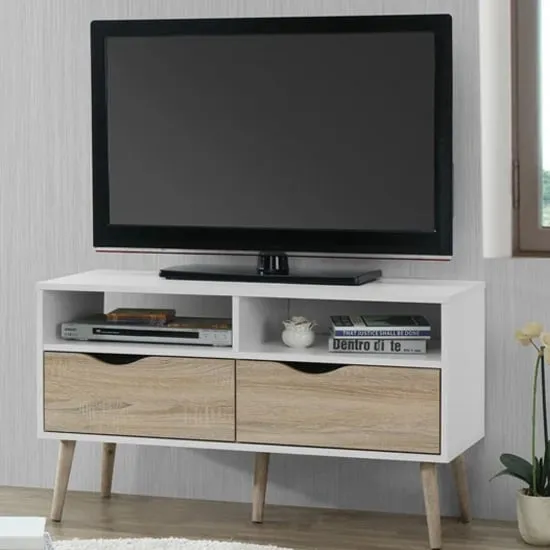 Appleton Small TV Stand - White, Oak Effect