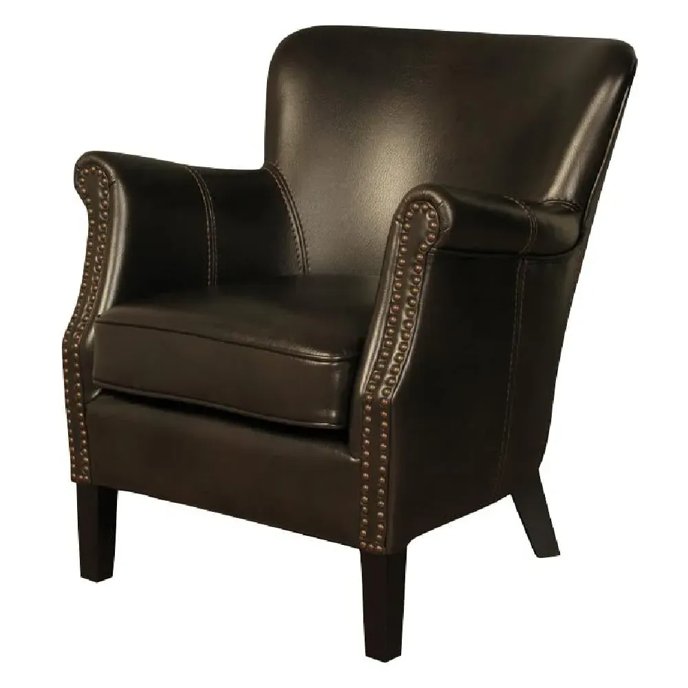 Aquarii Leather Armchair with Wooden Legs - Brown image