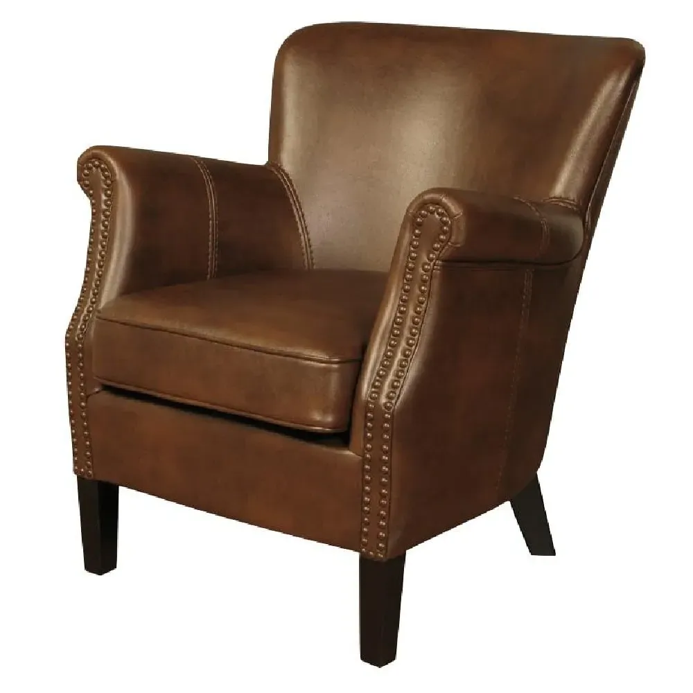 Aquarii Leather Armchair with Wooden Legs - Tan