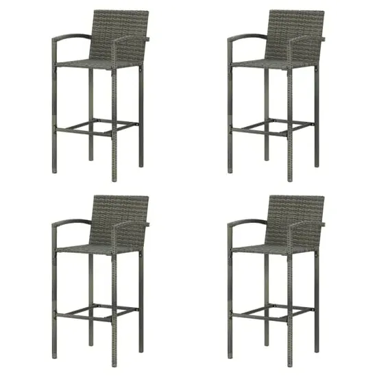 Arabella Set of 4 Bar Chairs with Footrest - Grey, Rattan