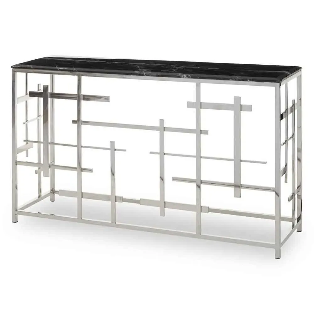 Aralia Console Table with Silver Metal Frame - Black, Marble product