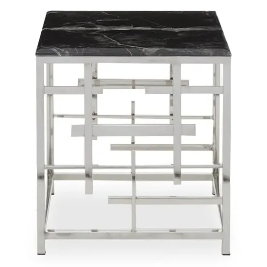 Aralia Square Side Table - Black, Marble