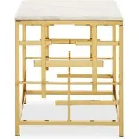 Aralia Square Side Table - White, Marble