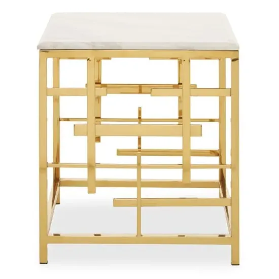 Aralia Square Side Table - White, Marble