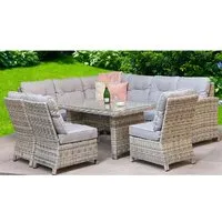Arax Glass Top Corner Garden Dining Set - Grey, Rattan alternate view