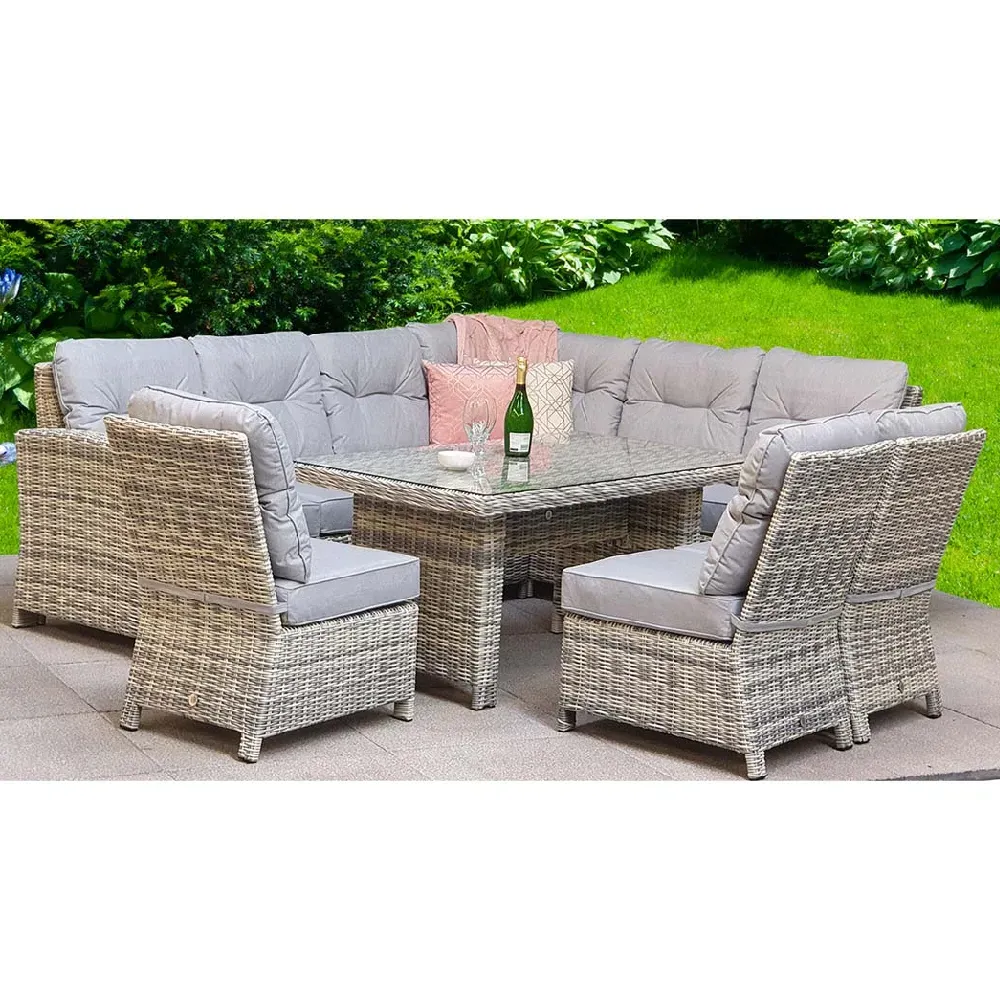 Arax Glass Top Corner Garden Dining Set - Grey, Rattan product