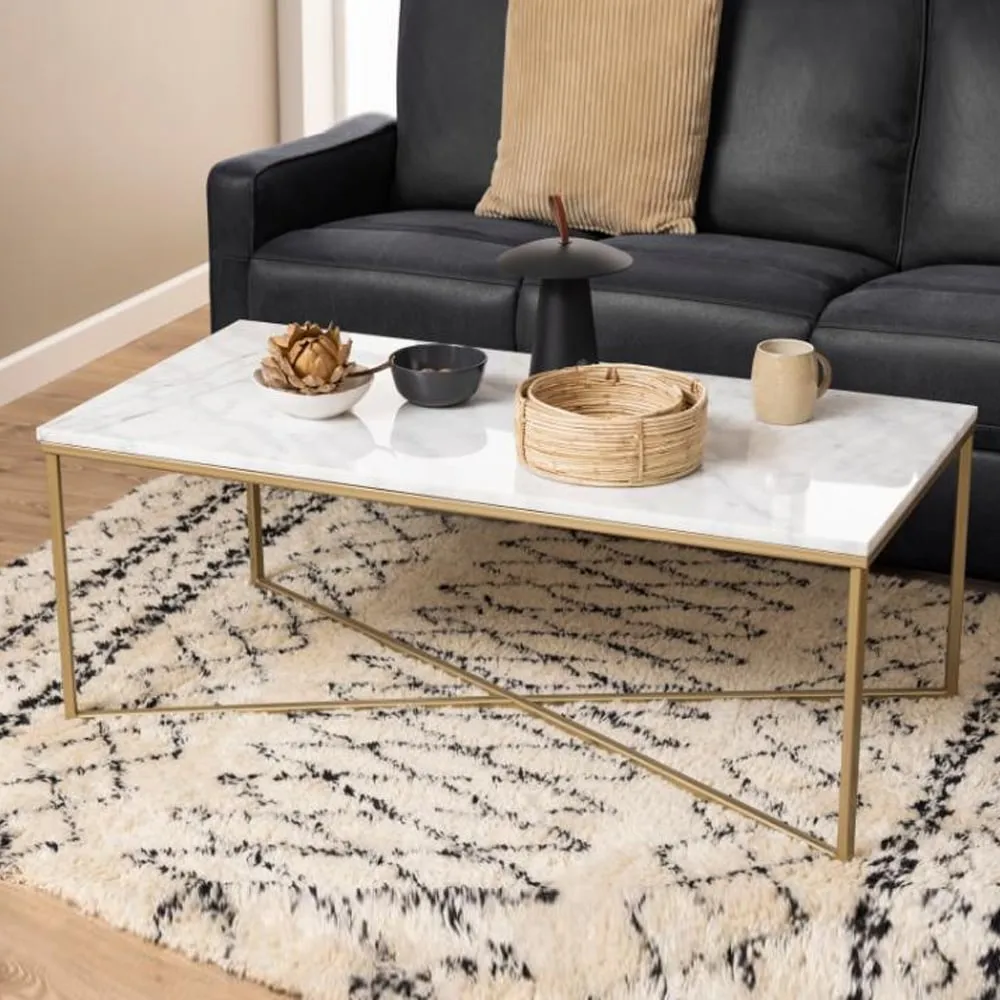 Arcata Rectangular Coffee Table - White, Marble