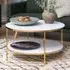 Arcata Round Coffee Table with Shelf - White Marble Effect, Glass
