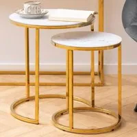 Arcata Round Nest of 2 Tables - White Marble, Glass alternate view