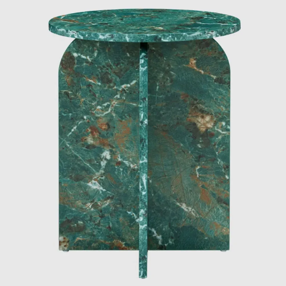 Arcata Round Side Table - Amazon Green Marble Effect, MDF
