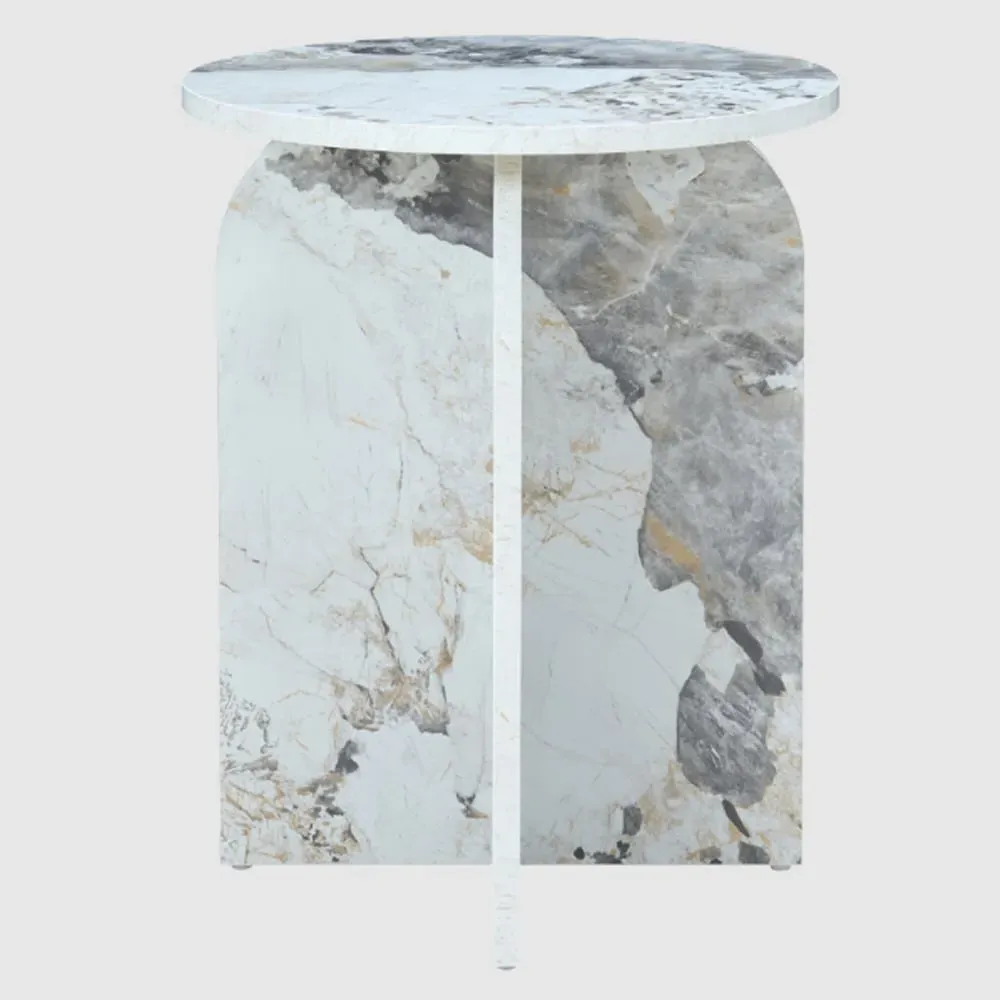 Arcata Round Side Table - Pandora Marble Effect, MDF