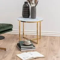 Arcata Round Side Table - White Marble Effect, Glass