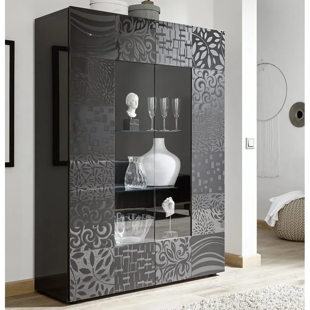 Ardent High Gloss Display Cabinet with 2 Doors - Grey
