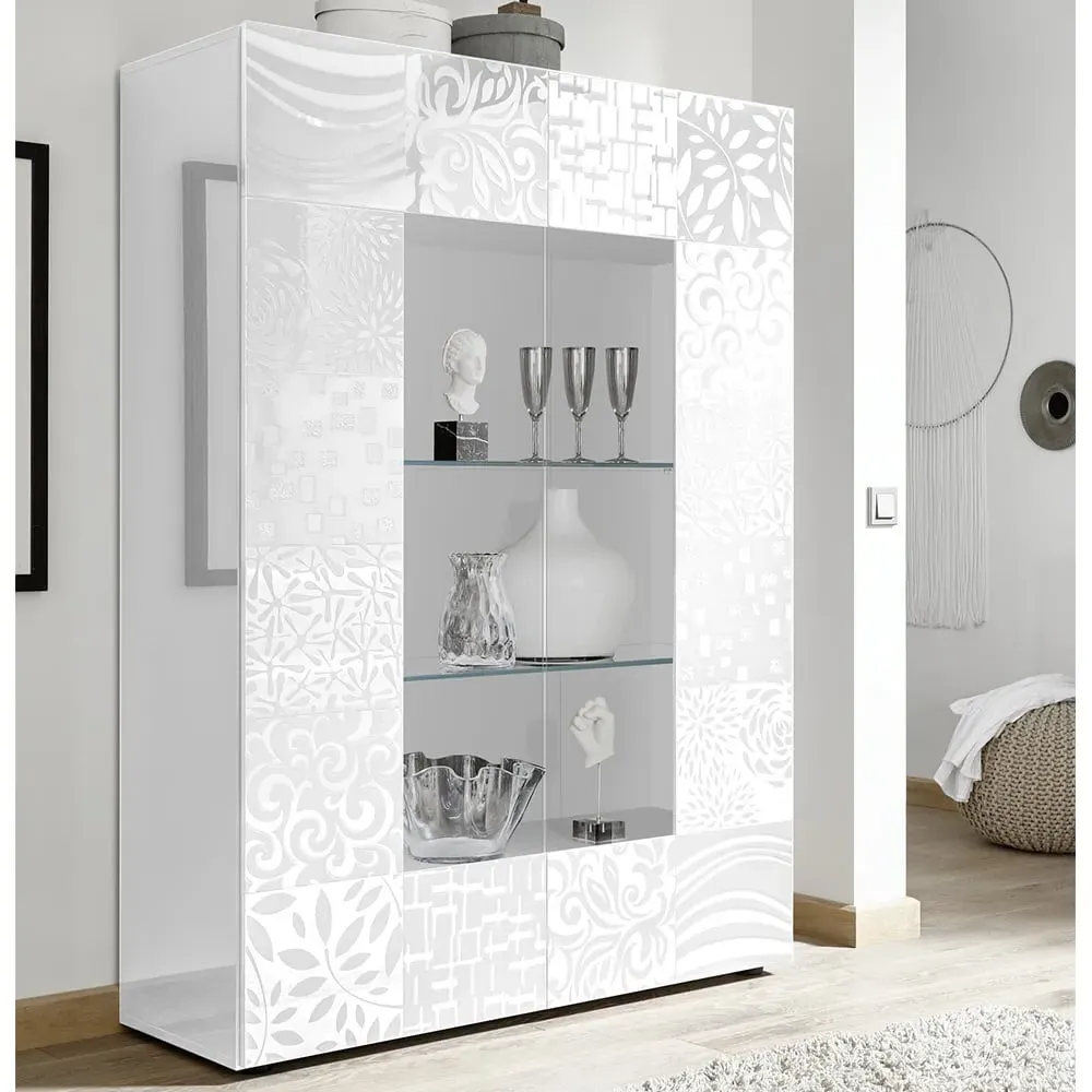 Ardent High Gloss Display Cabinet with 2 Doors - White