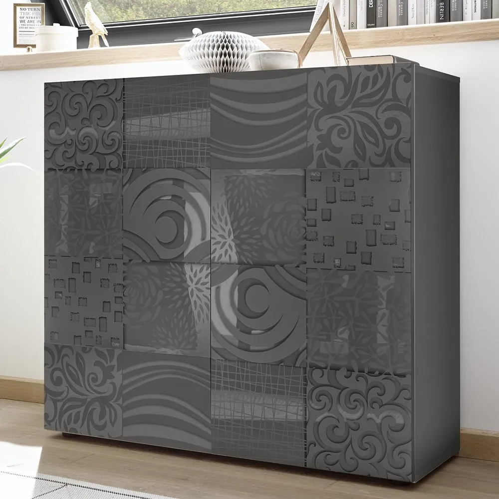 Ardent High Gloss Highboard with 2 Doors - Grey